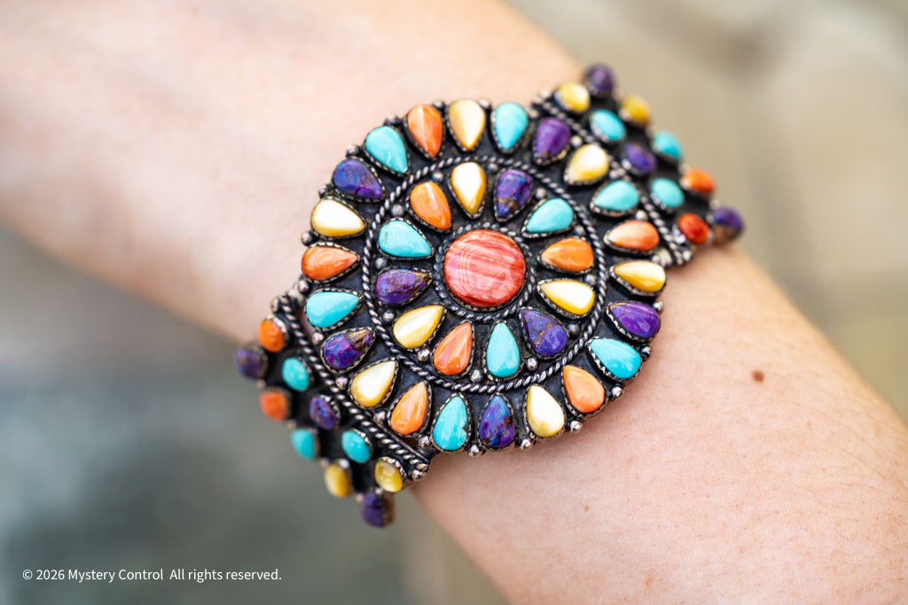 Southwestern Rainbow Cluster & 925 Silver Cuff Bracelet