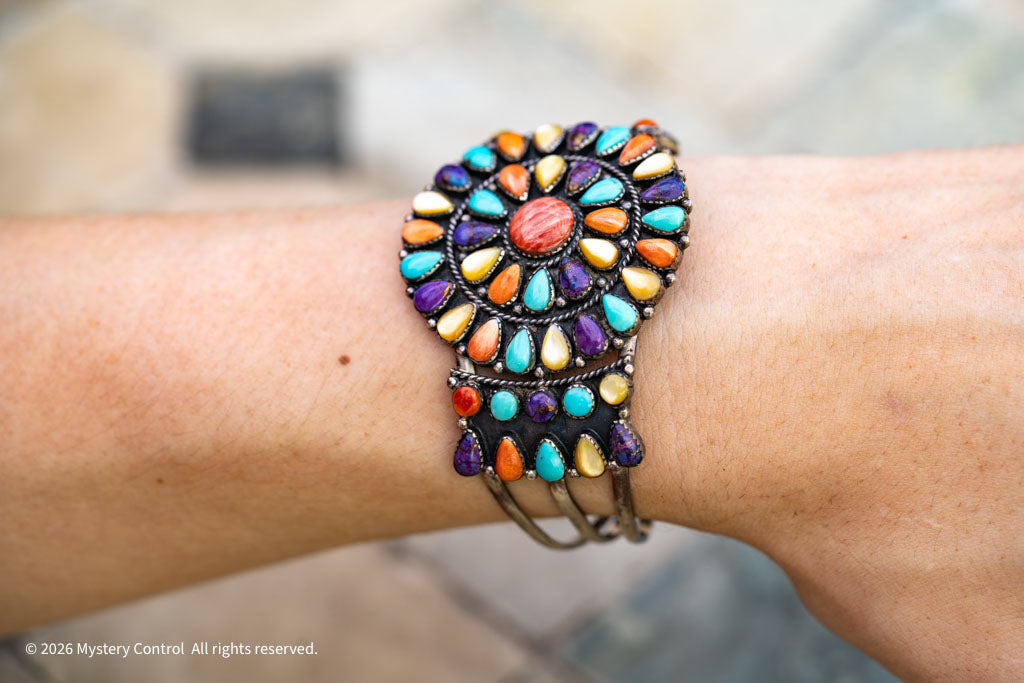 Southwestern Rainbow Cluster & 925 Silver Cuff Bracelet