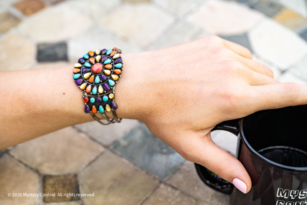 Southwestern Rainbow Cluster & 925 Silver Cuff Bracelet