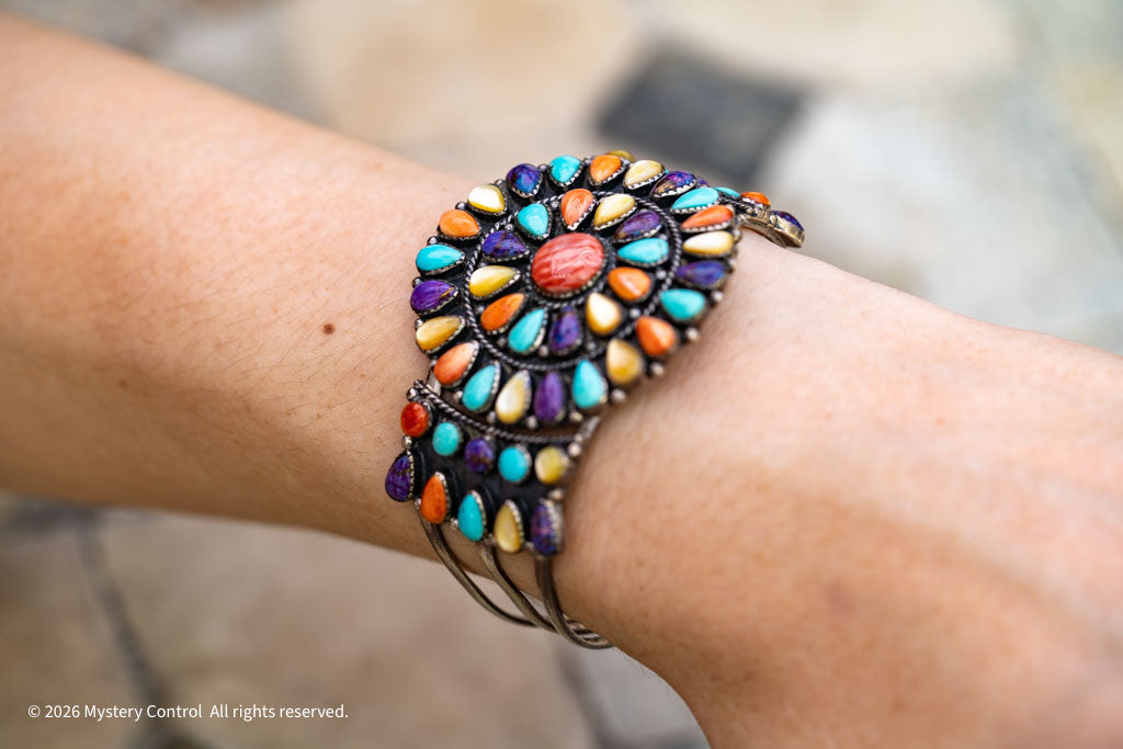 Southwestern Rainbow Cluster & 925 Silver Cuff Bracelet