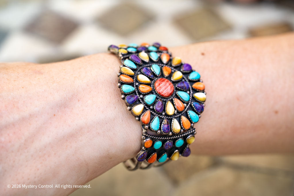 Southwestern Rainbow Cluster & 925 Silver Cuff Bracelet