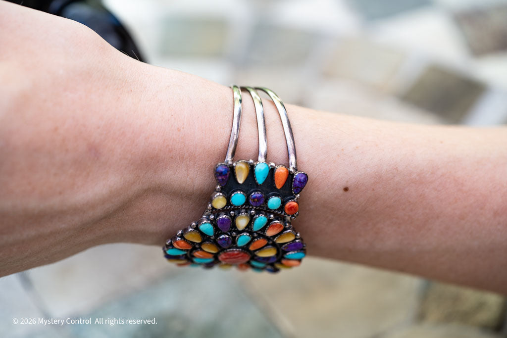 Southwestern Rainbow Cluster & 925 Silver Cuff Bracelet