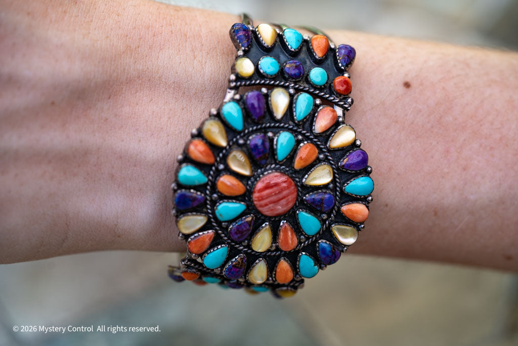 Southwestern Rainbow Cluster & 925 Silver Cuff Bracelet