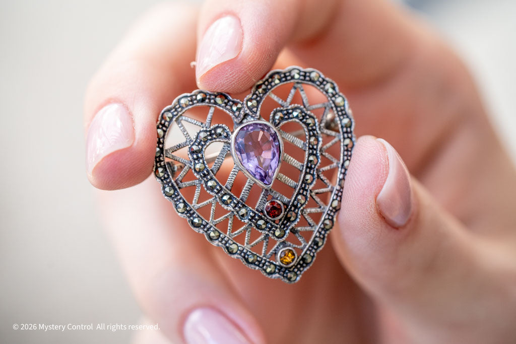 Vintage 925 Silver Double Heart Brooch