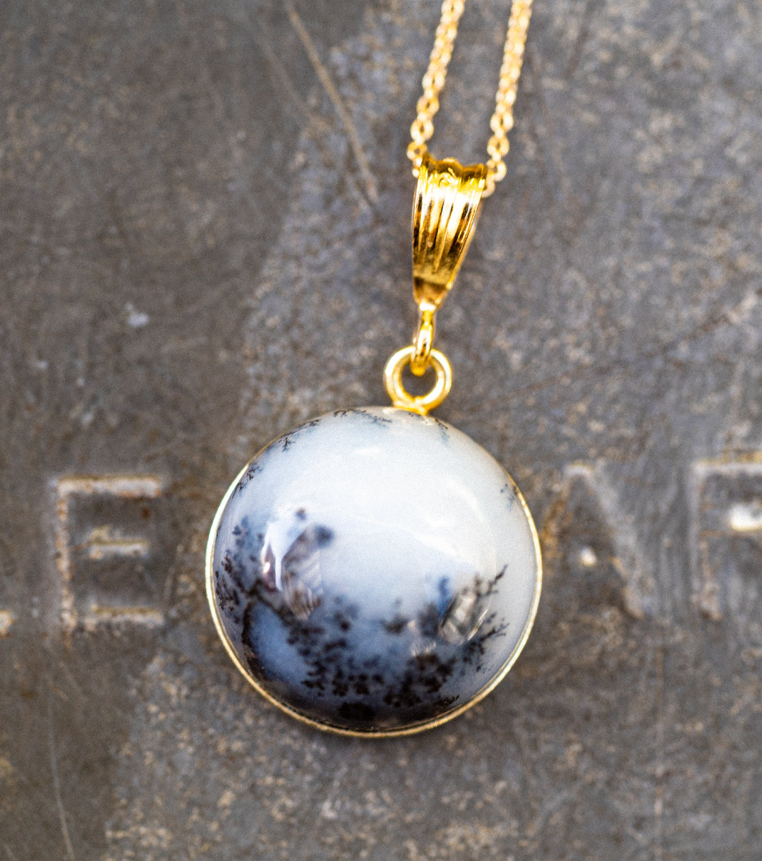 Merlinite Dendritic Opal 14K Gold-Filled Charm Necklace
