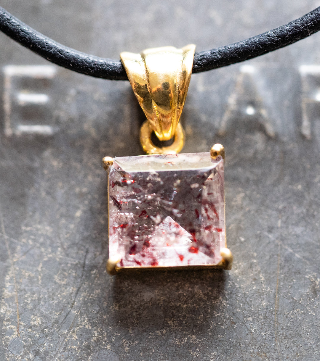 "Dexter" Skeletal Quartz 18KGP and Leather Necklace