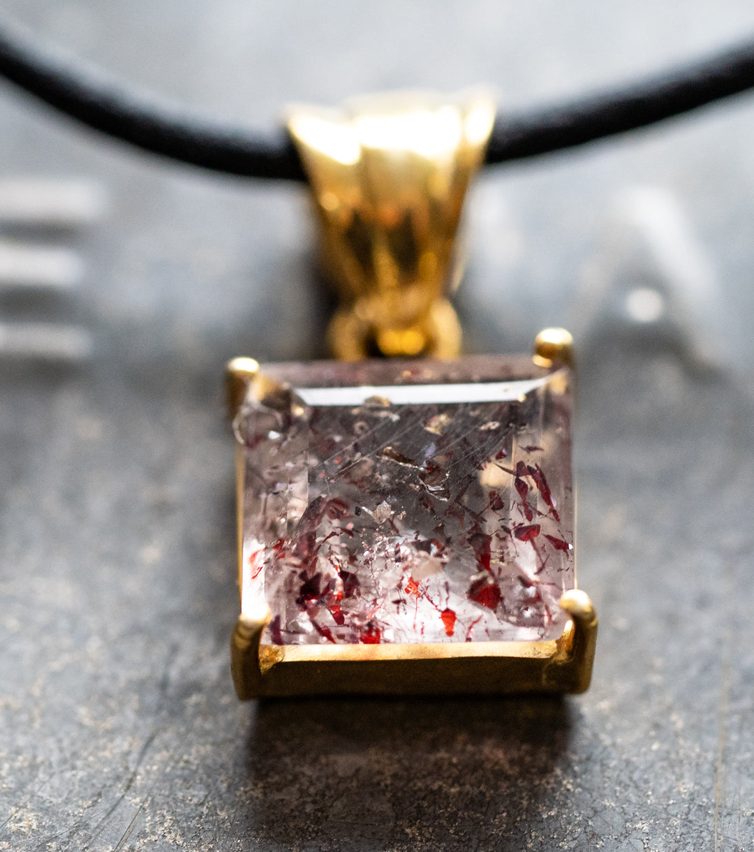 "Dexter" Skeletal Quartz 18KGP and Leather Necklace