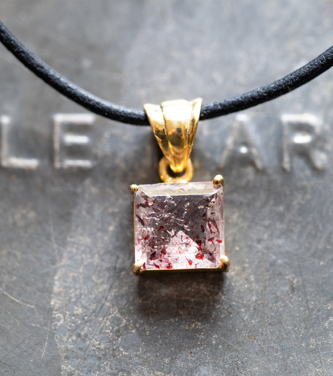 "Dexter" Skeletal Quartz 18KGP and Leather Necklace