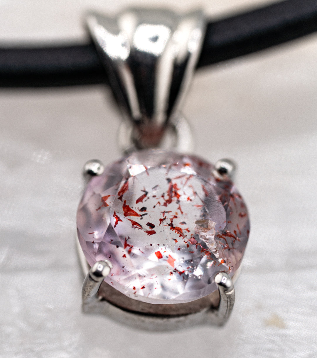 "Dexter" Skeletal Quartz, 925 Silver and Leather Necklace