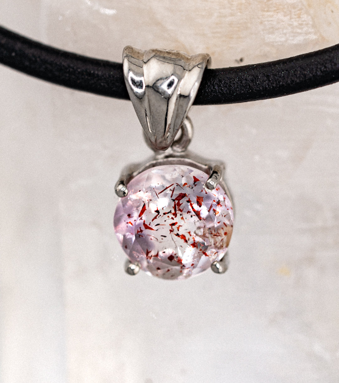 "Dexter" Skeletal Quartz, 925 Silver and Leather Necklace