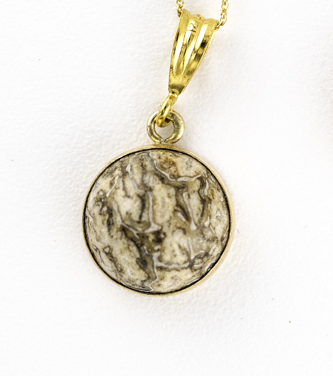 Moroccan Dinosaur Bone with 14K Gold-Filled 925 Silver Charm Necklace