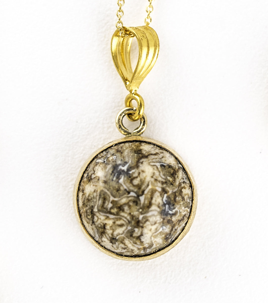 Moroccan Dinosaur Bone with 14K Gold-Filled 925 Silver Charm Necklace