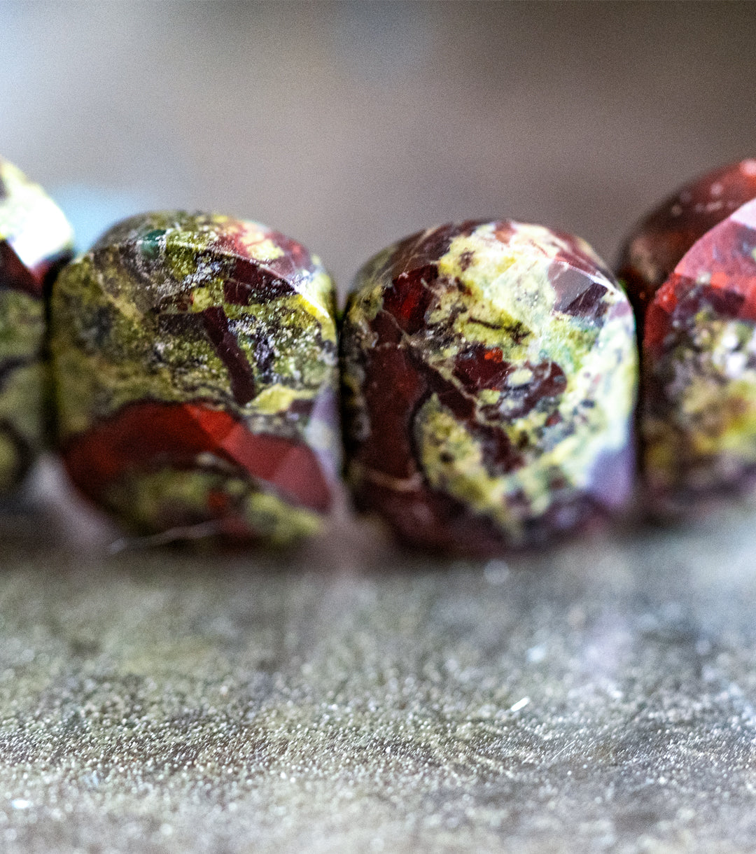 Close-up of Dragon Blood Jasper Bracelet - Muscovite Silica and Red Jasper Bracelet (Green & Red)