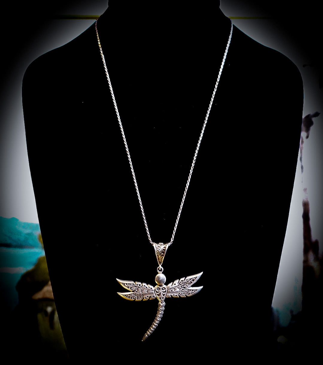Ray Tracey 925 Silver Navajo Dragonfly Pendant Necklace