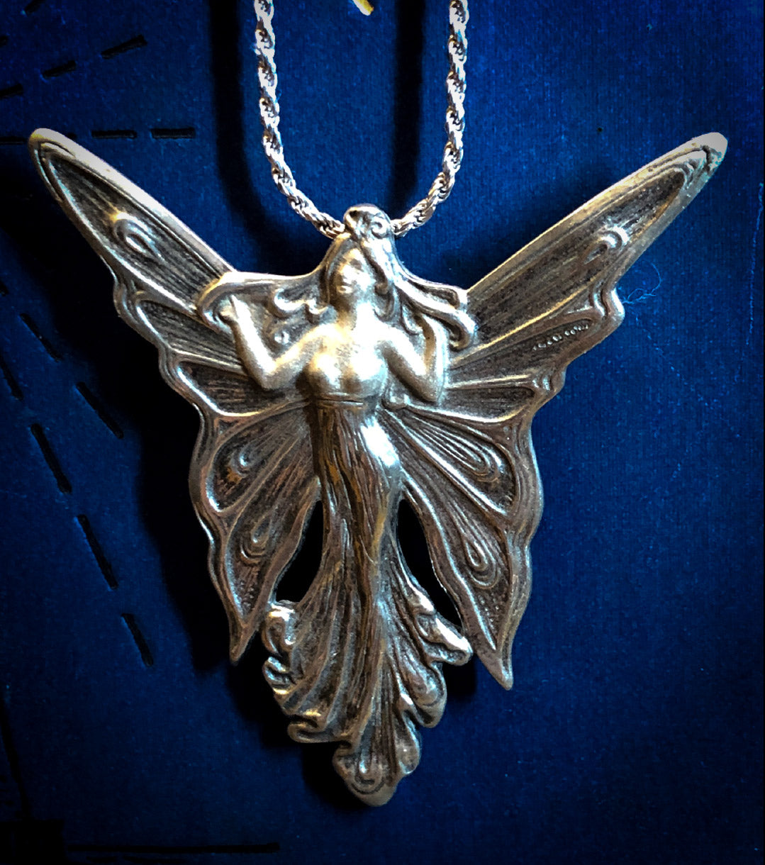 925 Silver Art Nouveau Fairy Brooch/Pendant Necklace