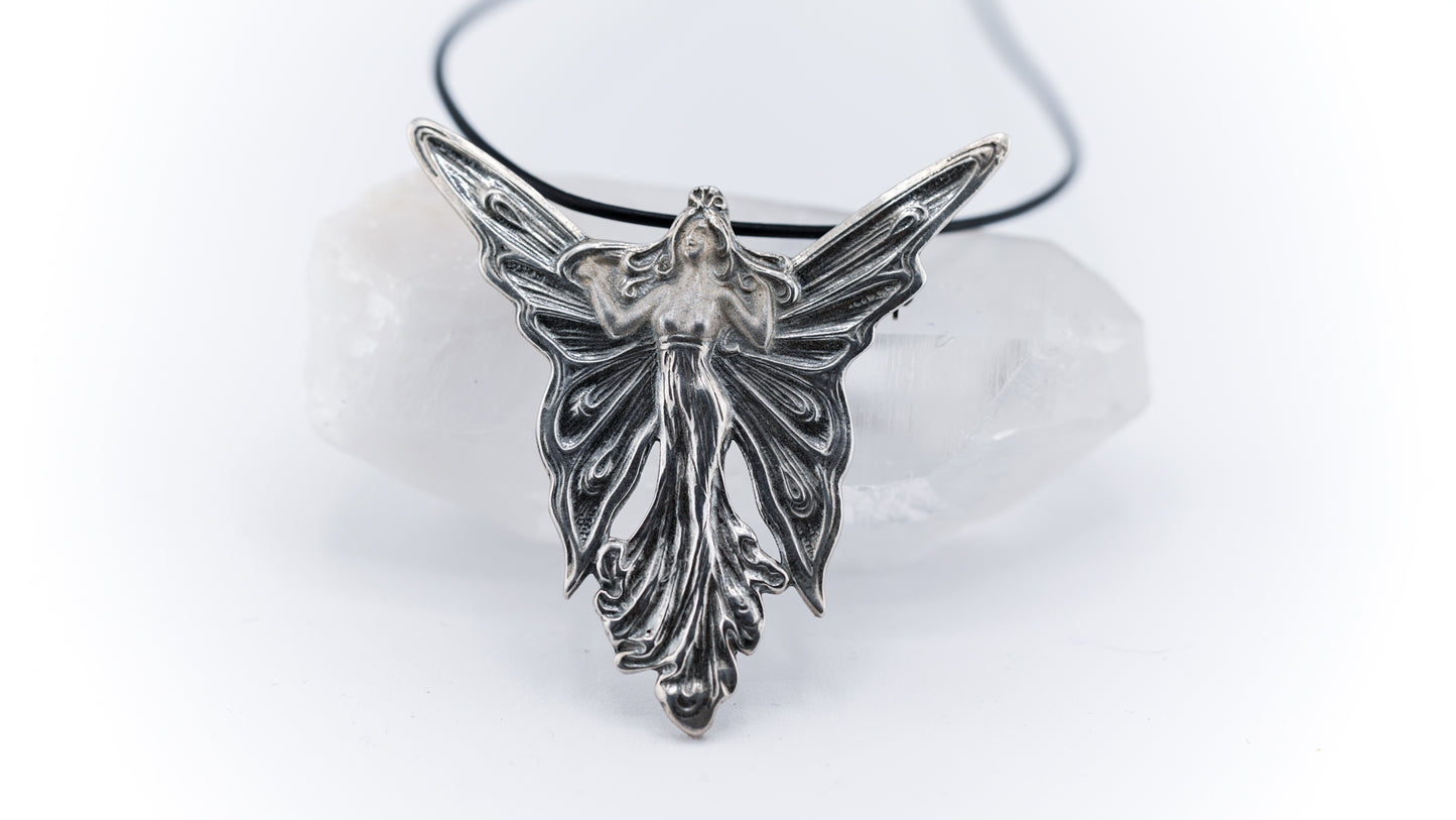 925 Silver Art Nouveau Fairy Brooch/Pendant Necklace