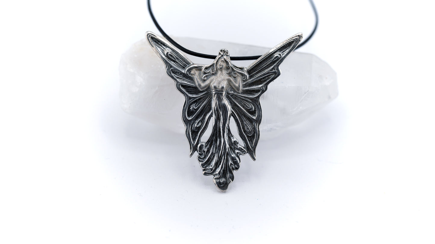 925 Silver Art Nouveau Fairy Brooch/Pendant Necklace