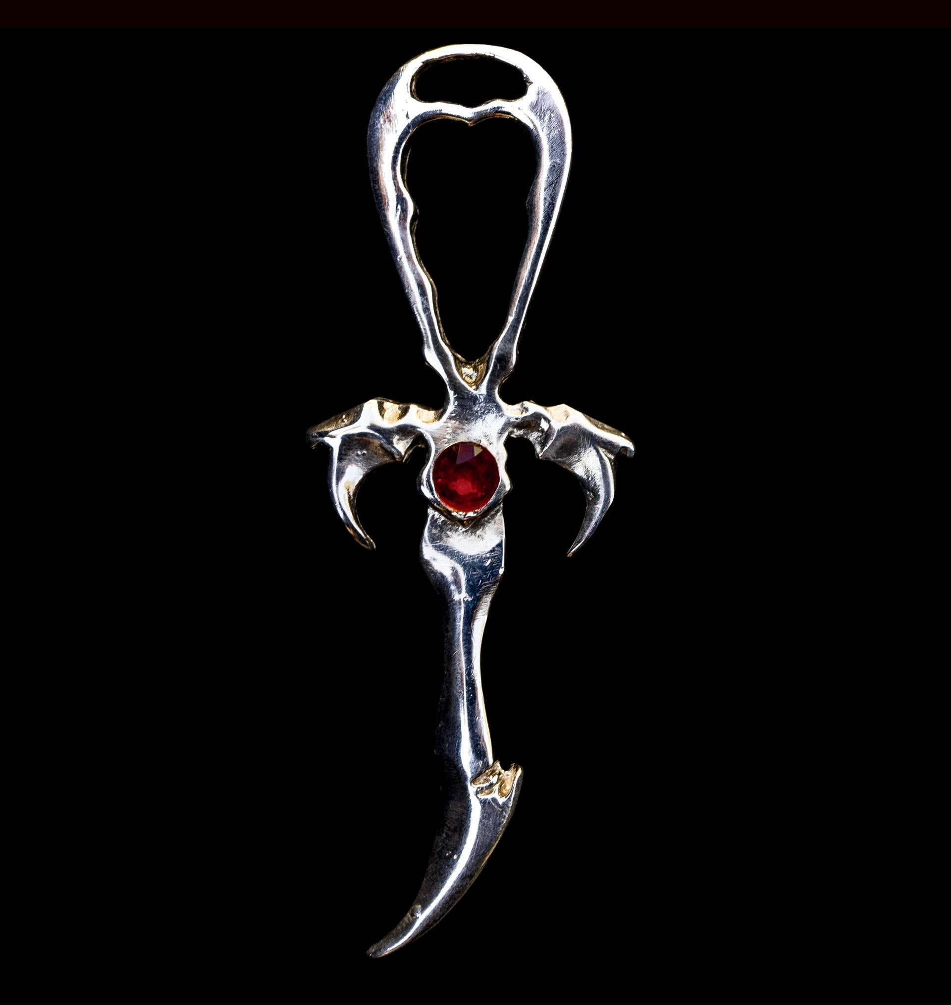 Garnet Vampire Ankh in 925 Silver Necklace