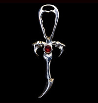 Garnet Vampire Ankh in 925 Silver Necklace