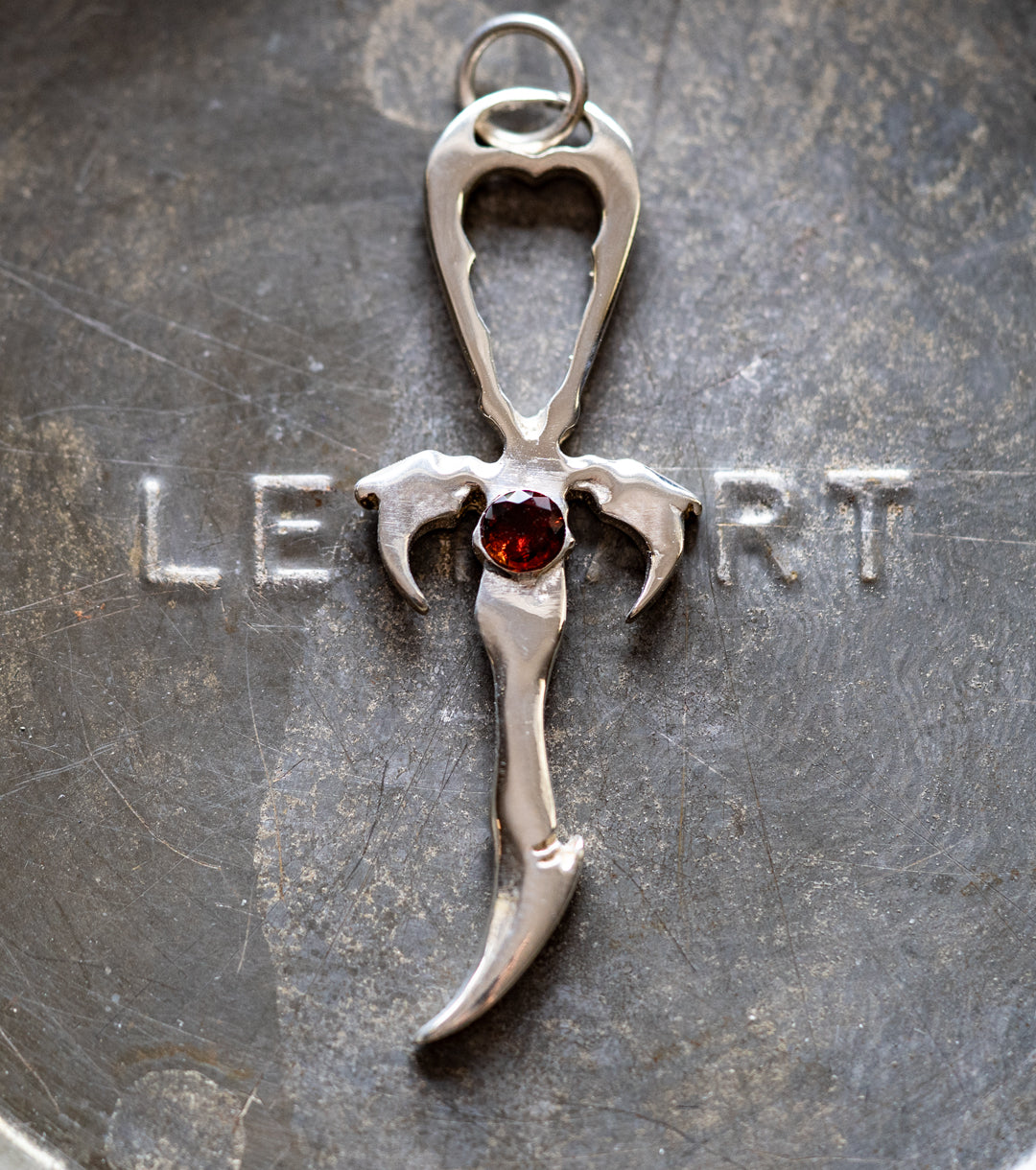 Garnet Vampire Ankh in 925 Silver Necklace