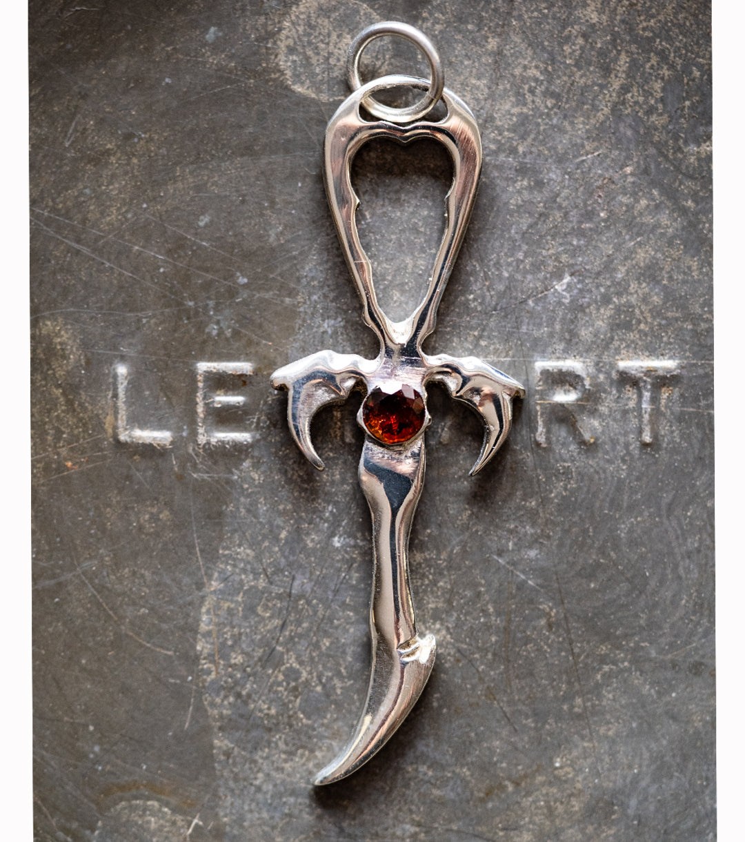 Garnet Vampire Ankh in 925 Silver Necklace