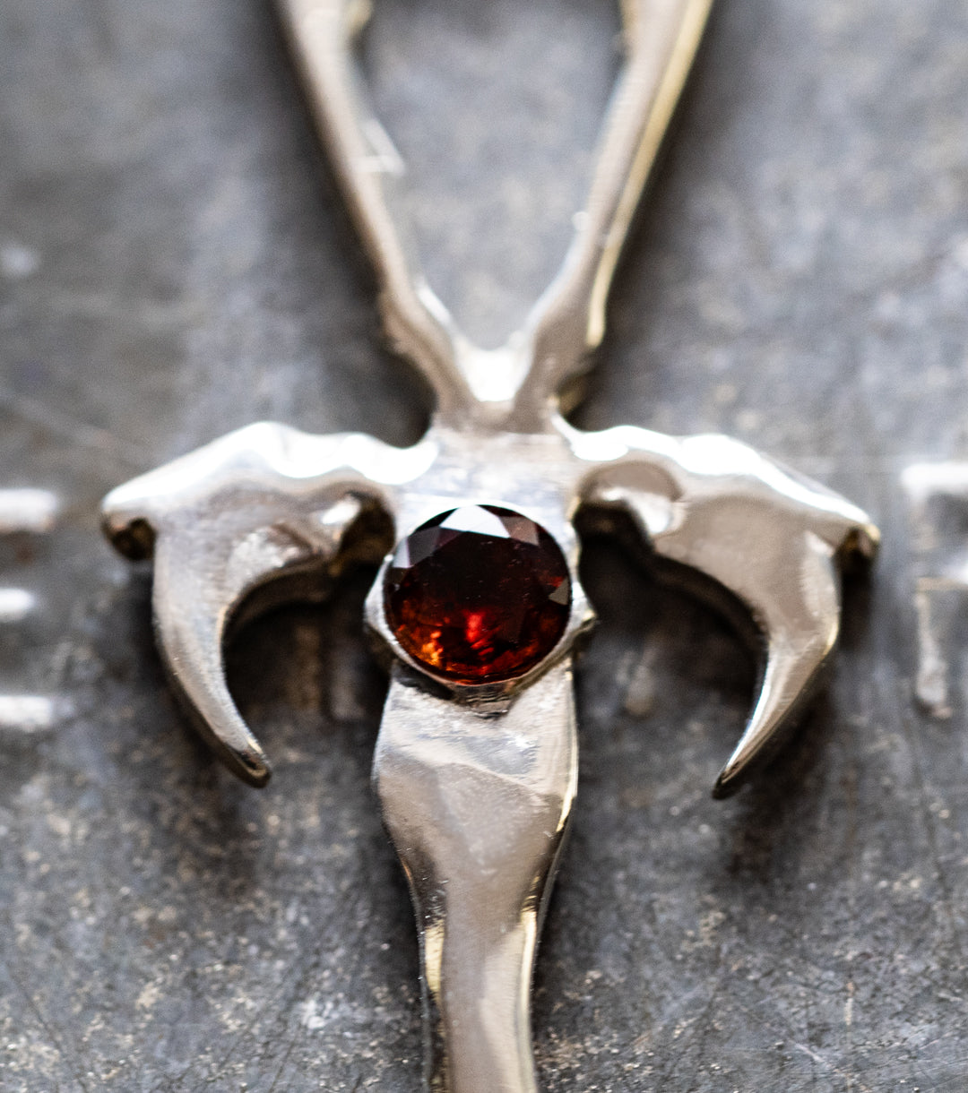 Garnet Vampire Ankh in 925 Silver Necklace