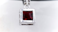 Garnet & 925 Silver Square "Dice" 80's Pendant and Black Leather Necklace