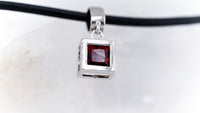 Garnet & 925 Silver Square "Dice" 80's Pendant and Black Leather Necklace