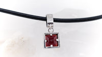 Garnet & 925 Silver Square "Dice" 80's Pendant and Black Leather Necklace