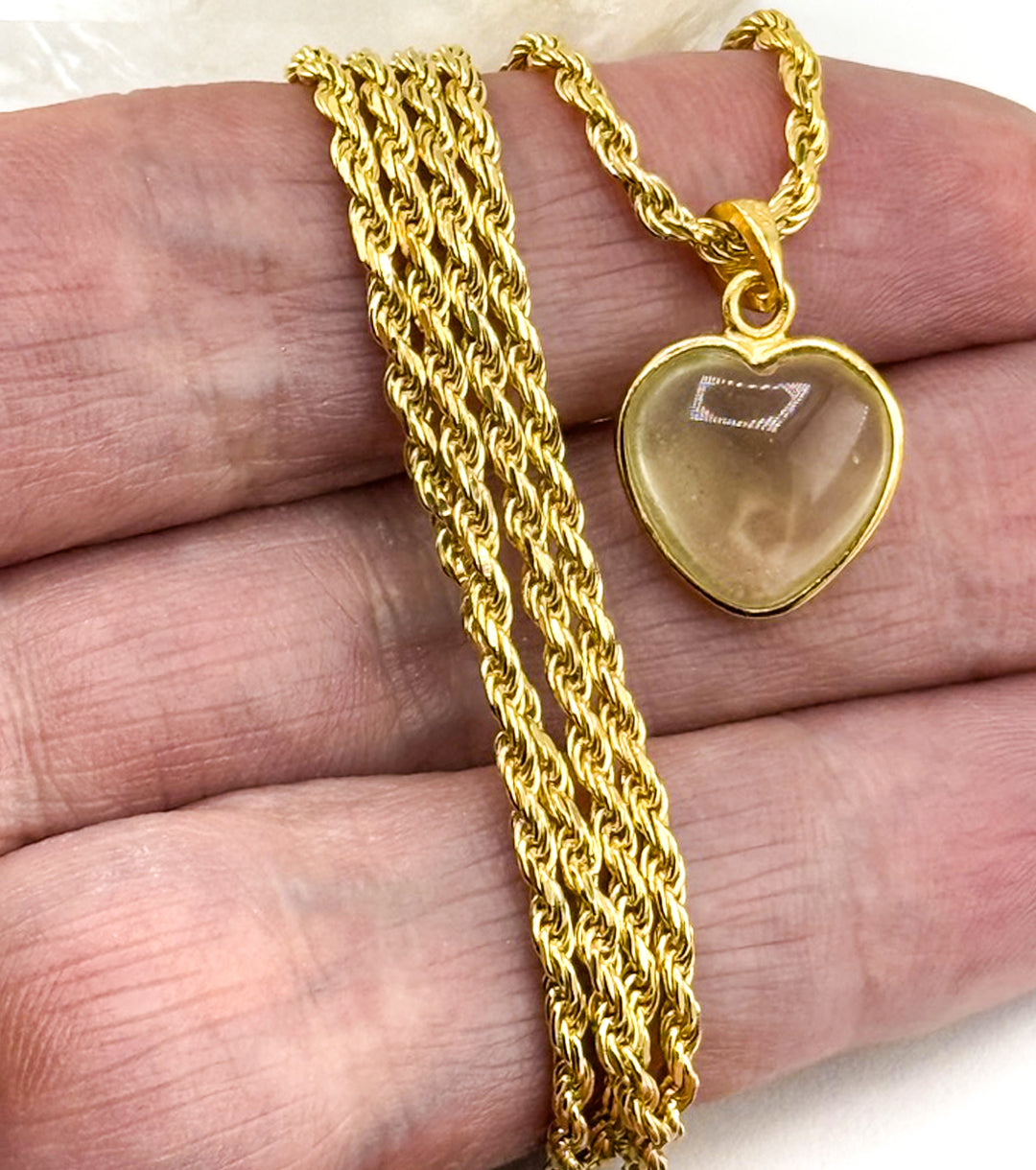 Meteorite Glass "Heart Of Glass" 18K Gold Plate 925 Silver Rope Necklace