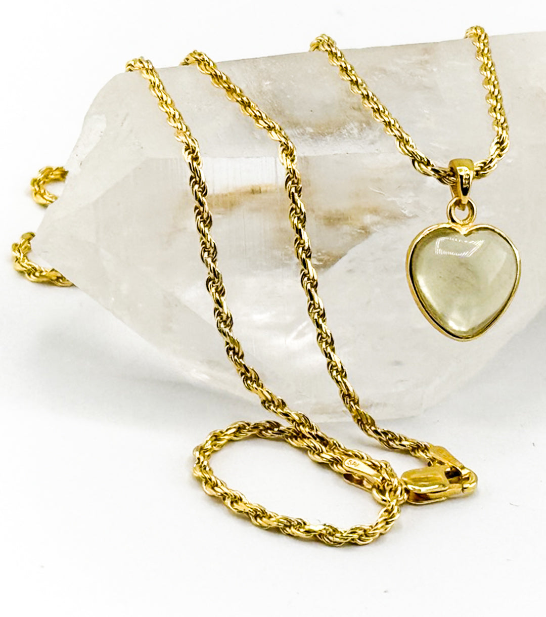 Meteorite Glass "Heart Of Glass" 18K Gold Plate 925 Silver Rope Necklace