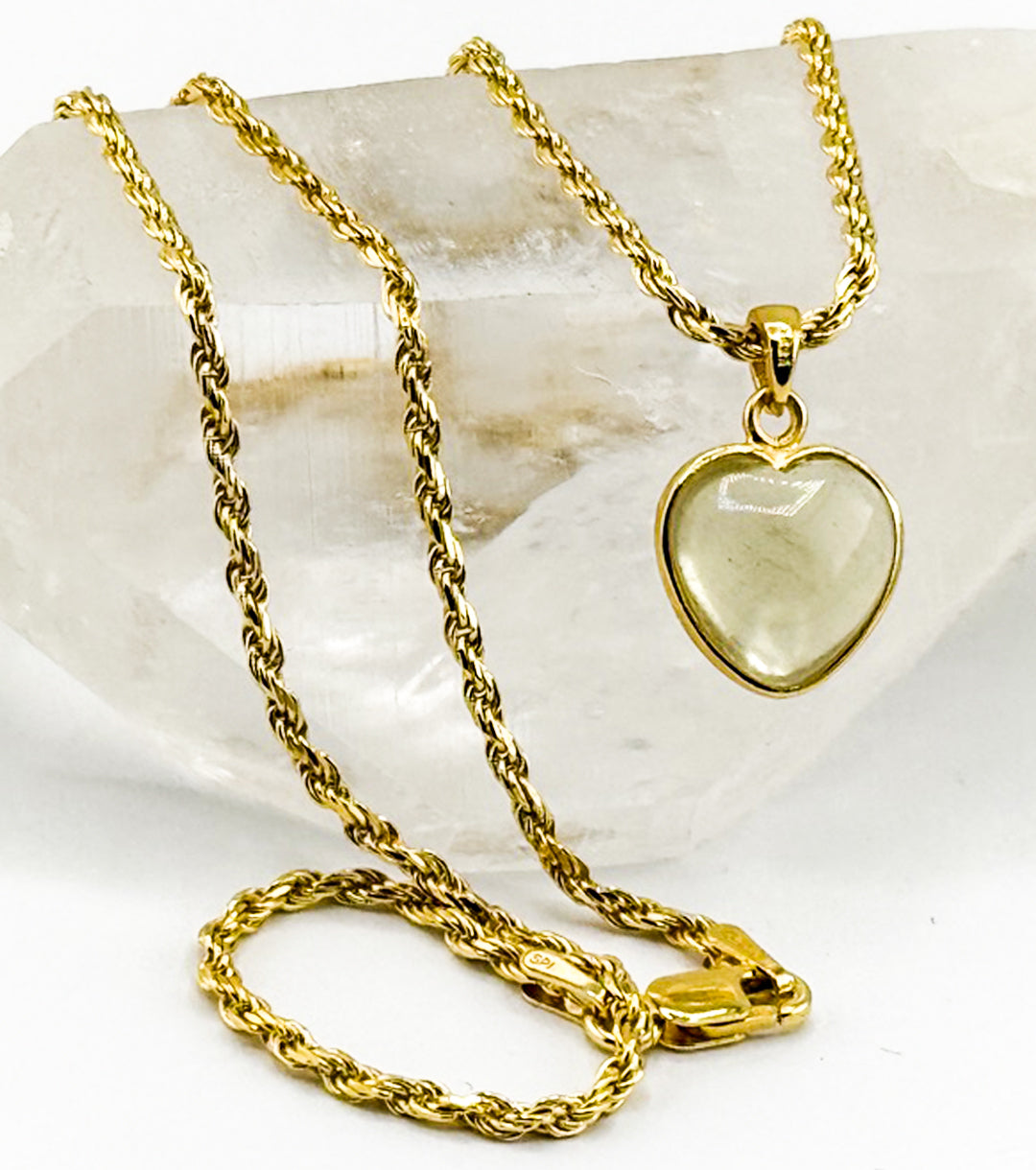 Meteorite Glass "Heart Of Glass" 18K Gold Plate 925 Silver Rope Necklace