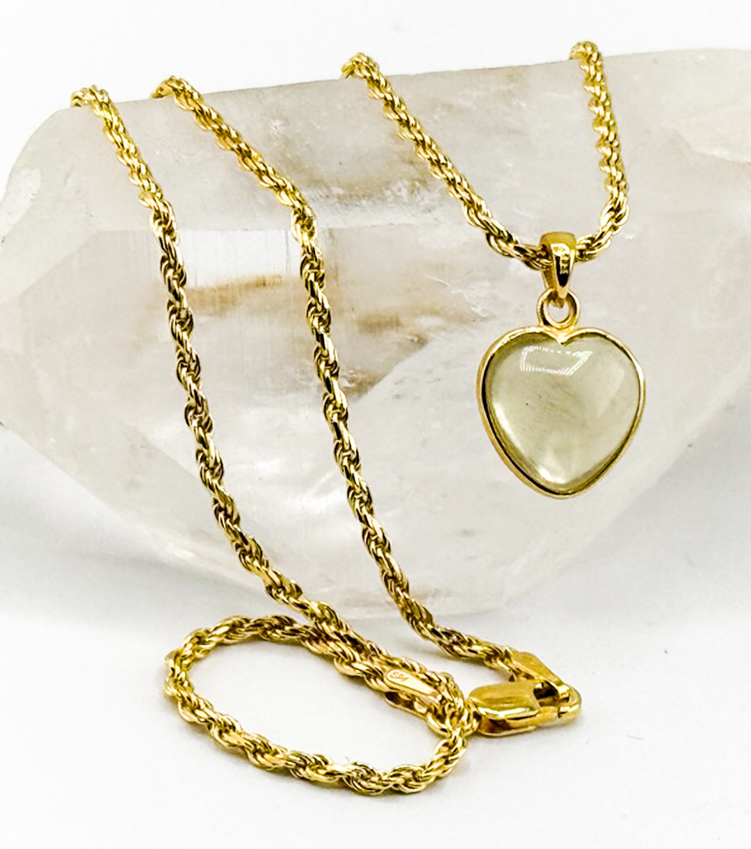 Meteorite Glass "Heart Of Glass" 18K Gold Plate 925 Silver Rope Necklace