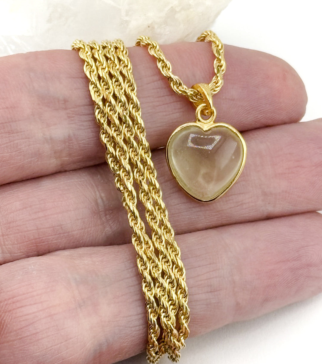 Meteorite Glass "Heart Of Glass" 18K Gold Plate 925 Silver Rope Necklace