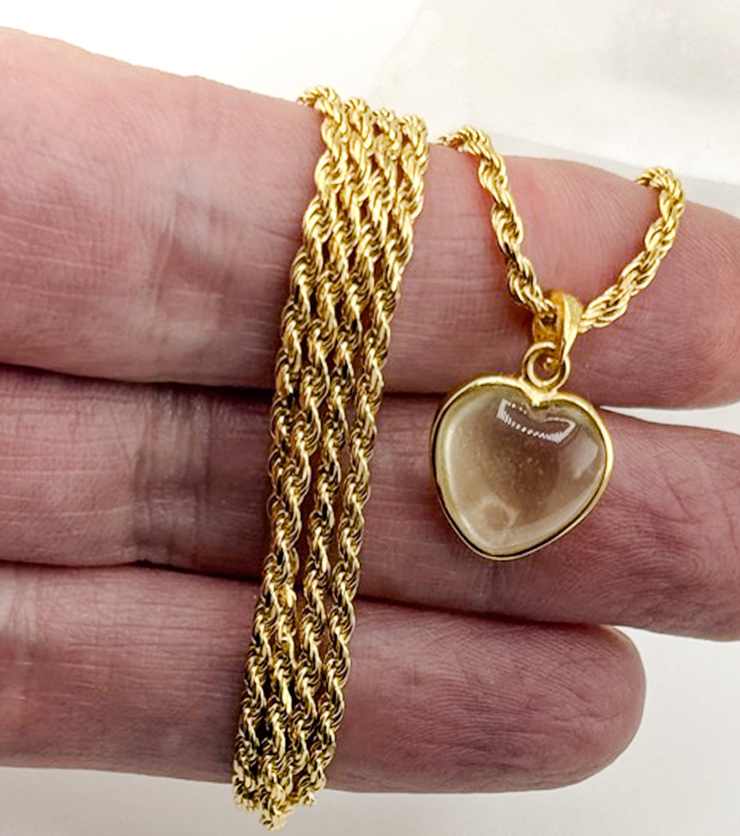 Meteorite Glass "Heart Of Glass" 18K Gold Plate 925 Silver Rope Necklace