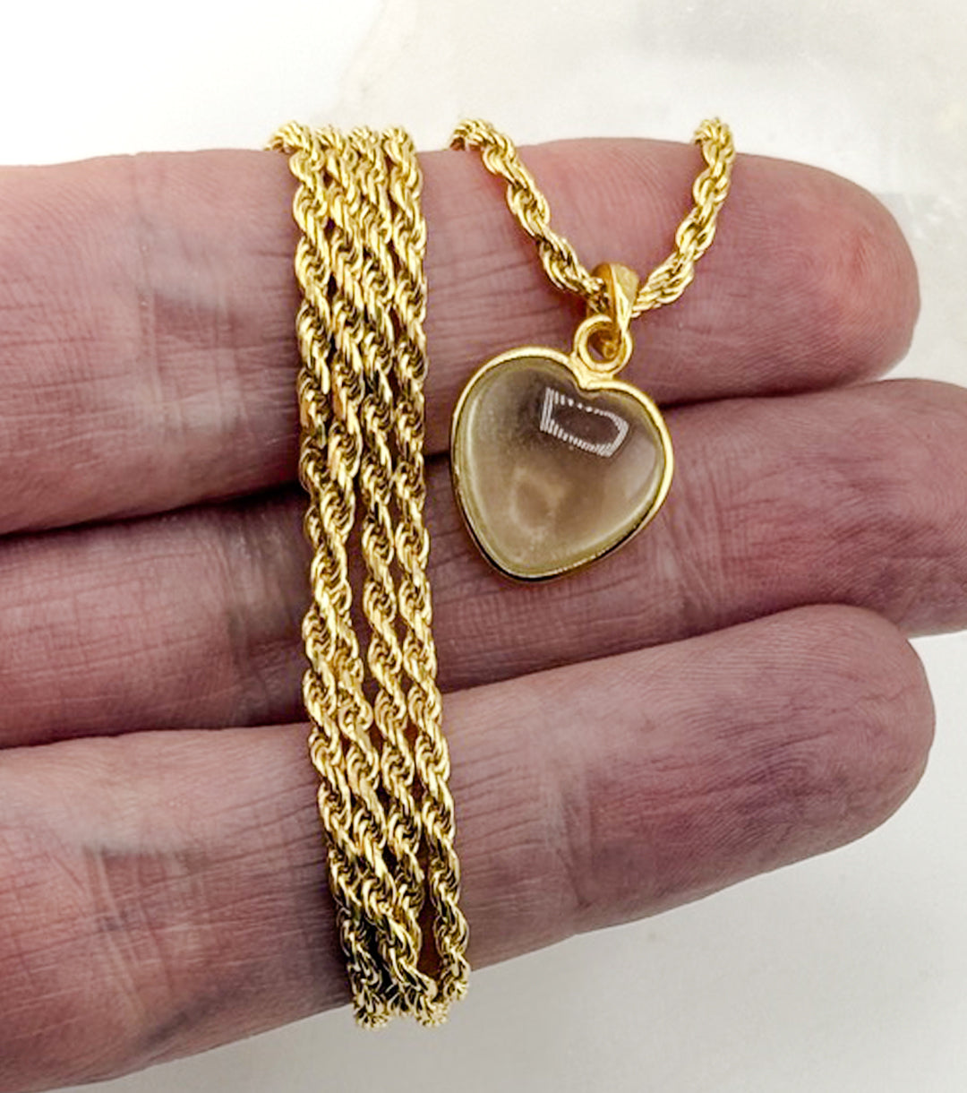 Meteorite Glass "Heart Of Glass" 18K Gold Plate 925 Silver Rope Necklace