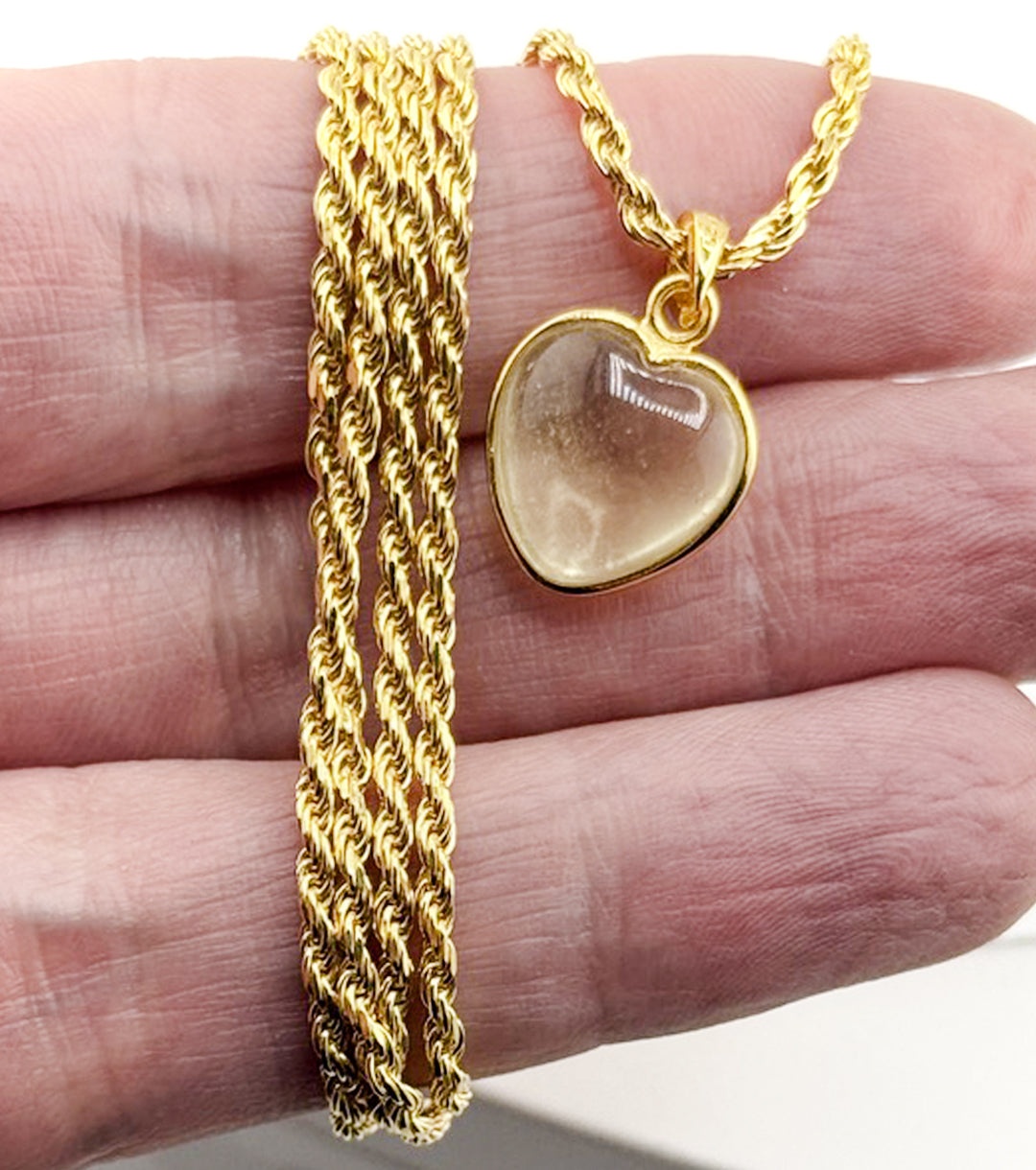 Meteorite Glass "Heart Of Glass" 18K Gold Plate 925 Silver Rope Necklace