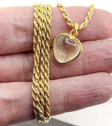 Meteorite Glass "Heart Of Glass" 18K Gold Plate 925 Silver Rope Necklace