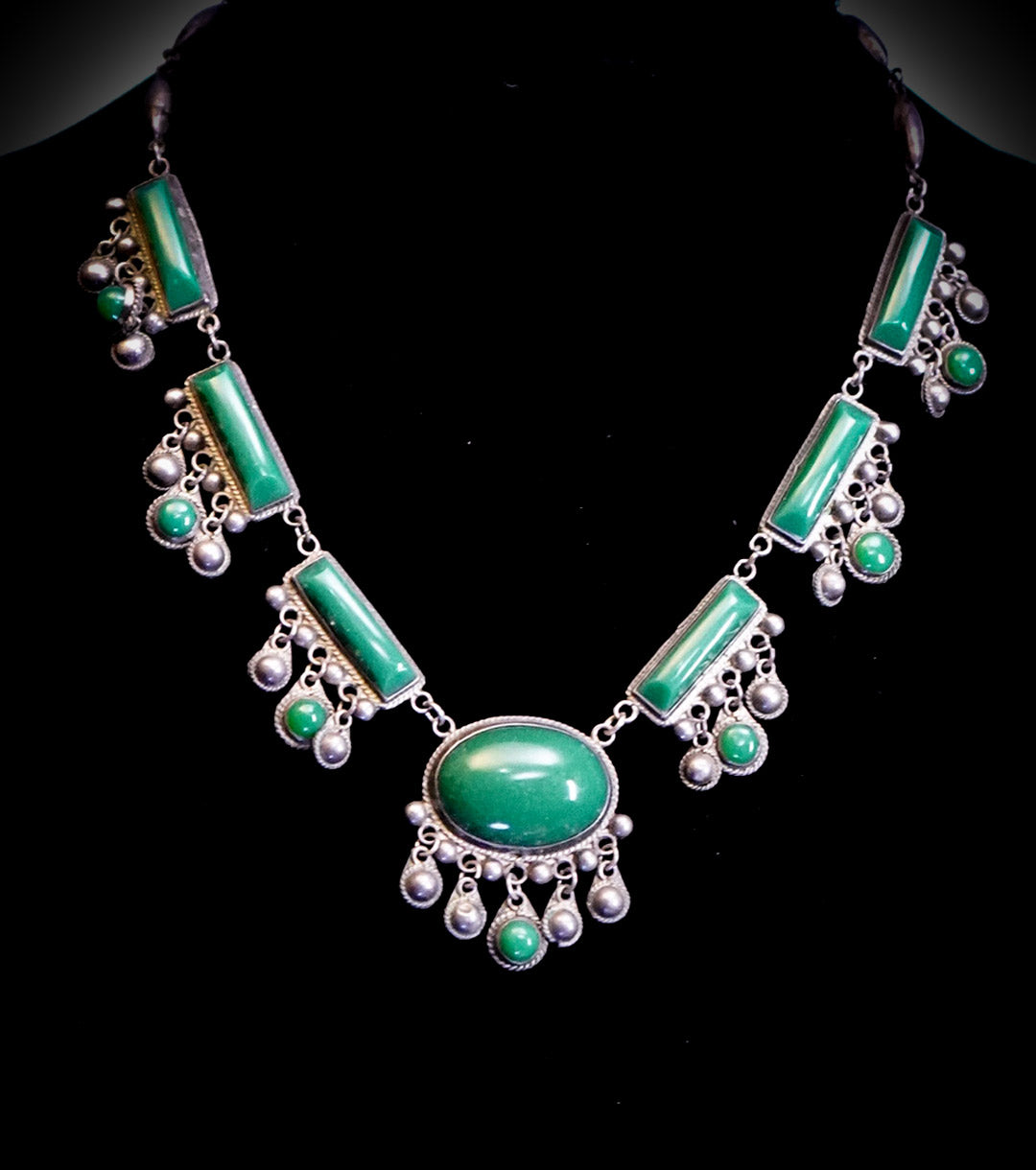 Green Onyx and Sterling Silver Necklace
