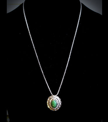 925 Sterling Silver and Green Onyx Brooch/Pendant Necklace