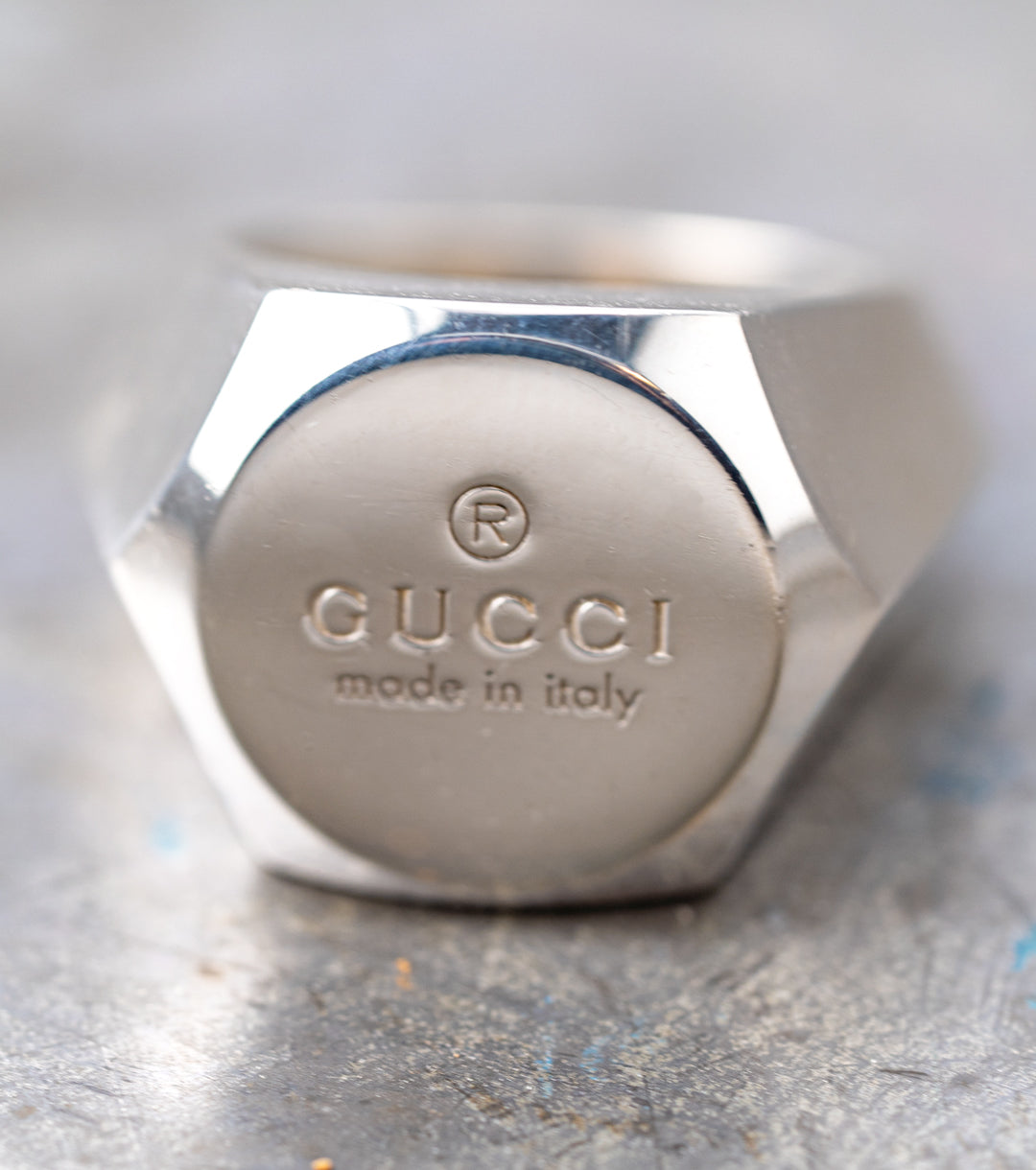 Gucci Hexagon Logo Signet 925 Sterling Ring