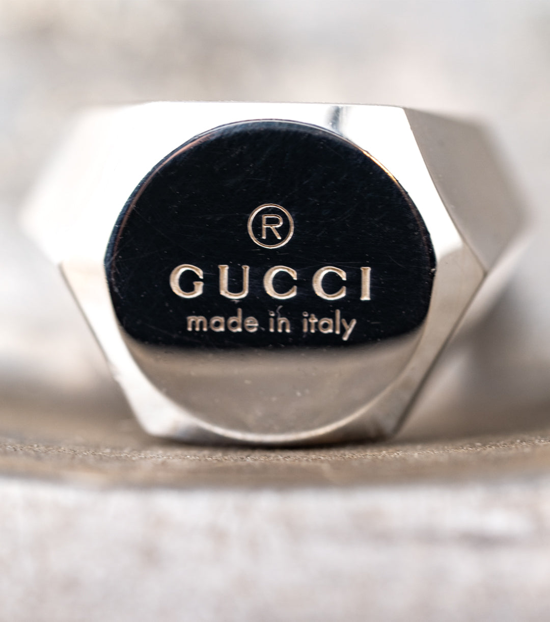 Gucci Hexagon Logo Signet 925 Sterling Ring