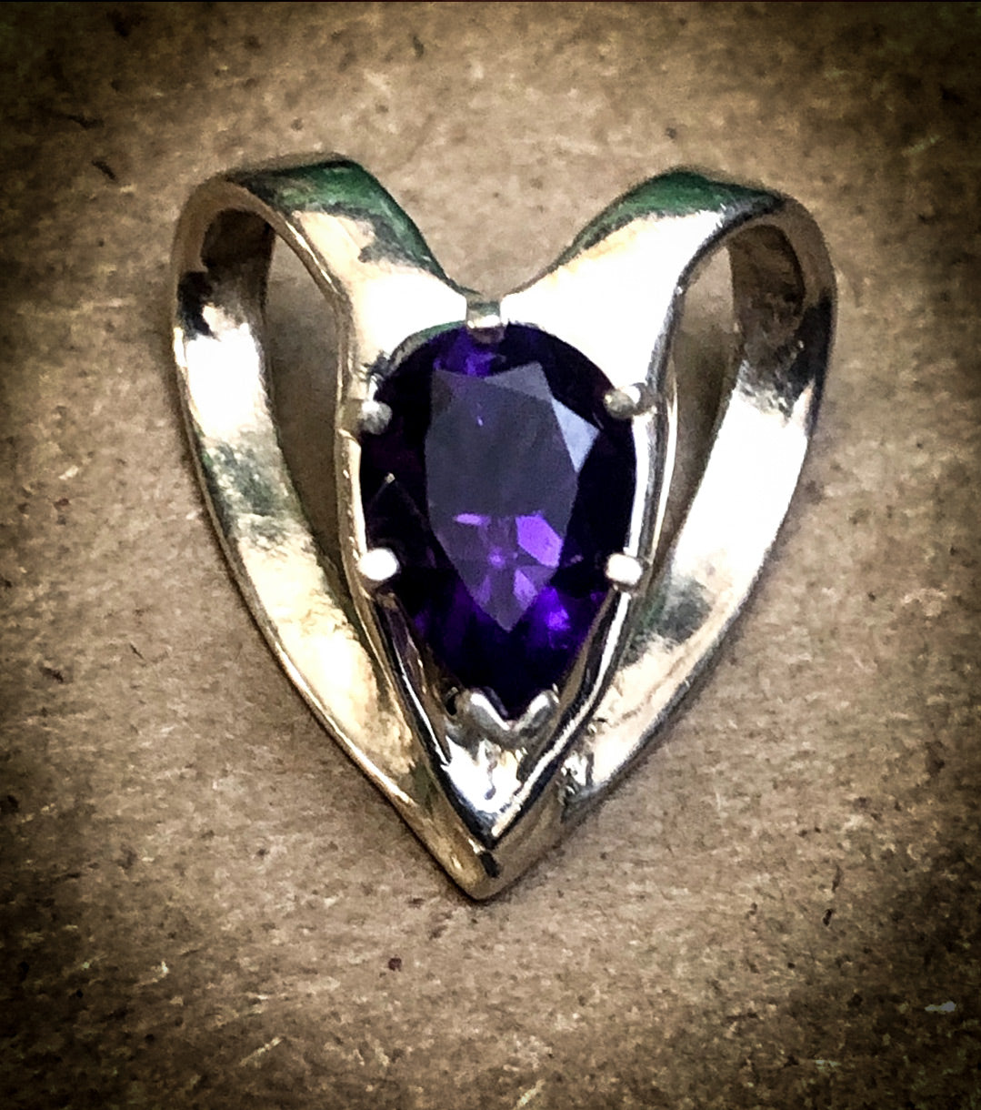 Amethyst Heart Charm in 925 Sterling Silver with 24" Rhodium Plated Sterling Silver Franco Chain