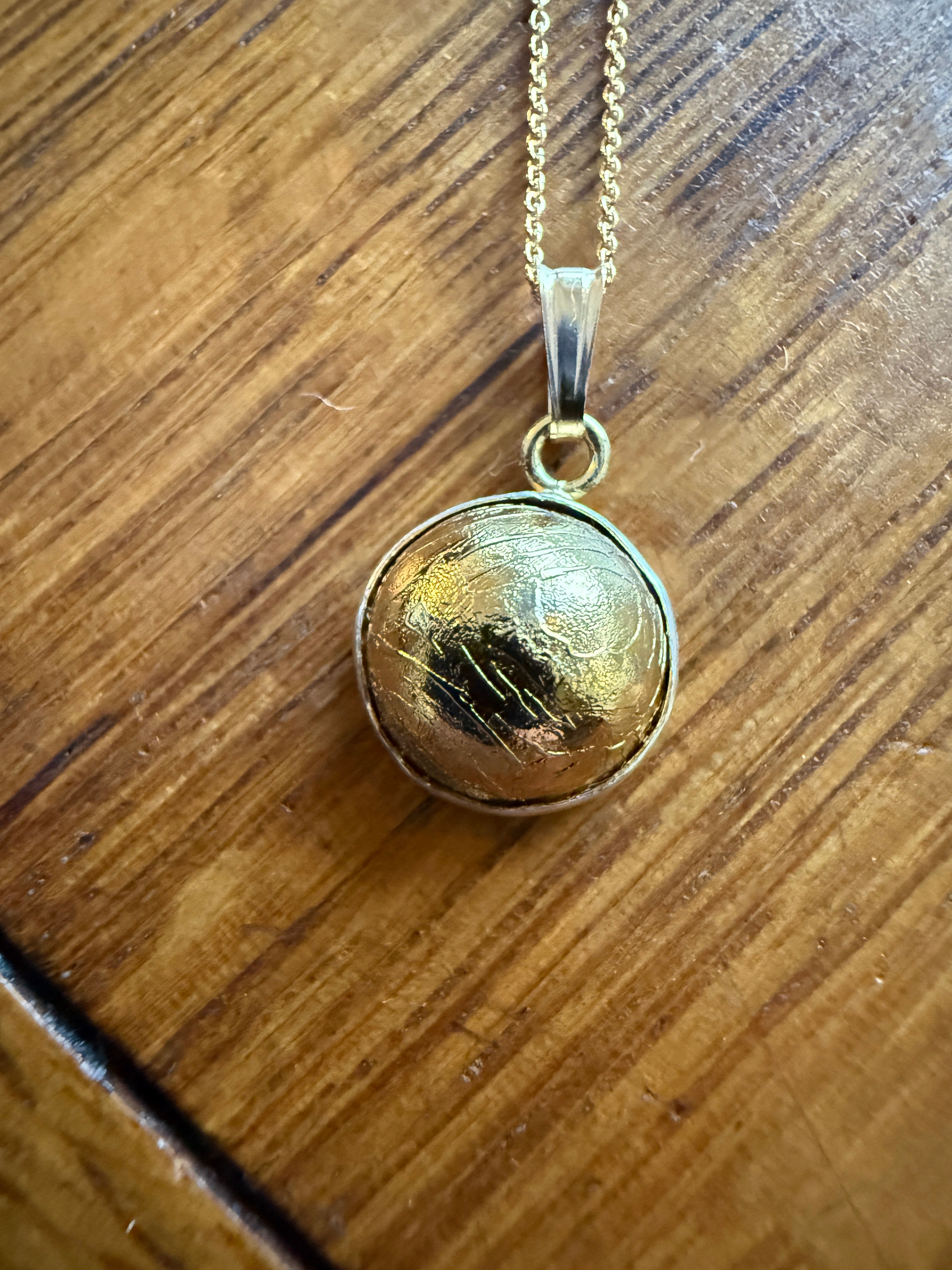 Golden Meteorite and 14K Gold-Filled 925 Silver Charm Necklace