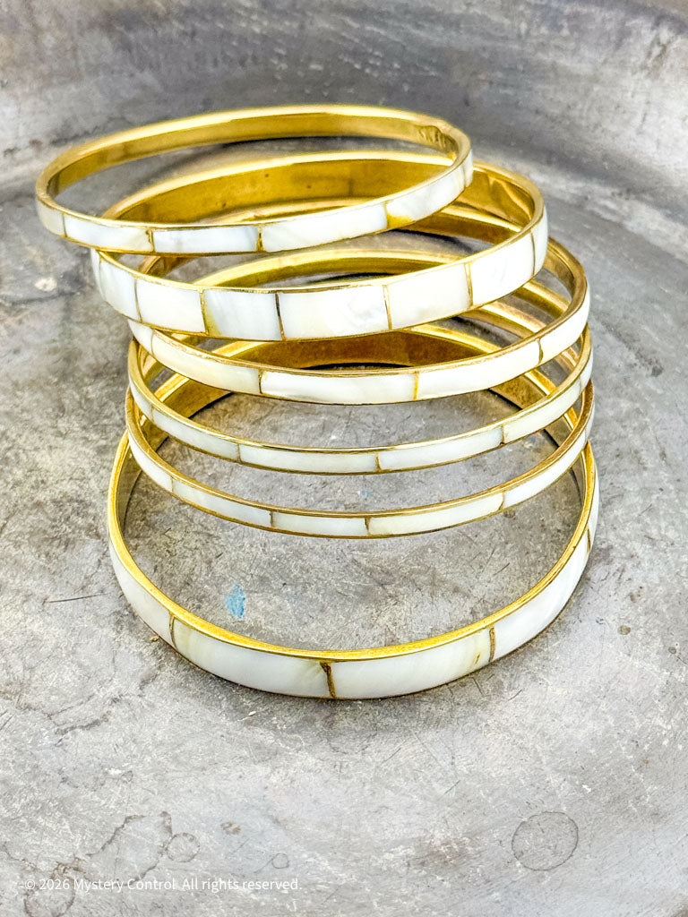 Mother of Pearl & Brass Bangle Set by Willemse - 1970s