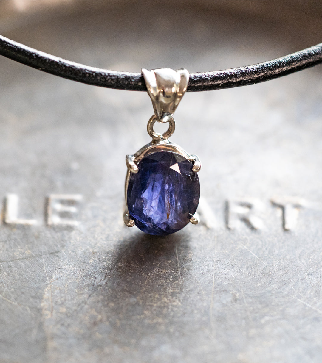 Iolite "Hidden Face Viking's Compass" Necklace in Black Leather & 925 Silver