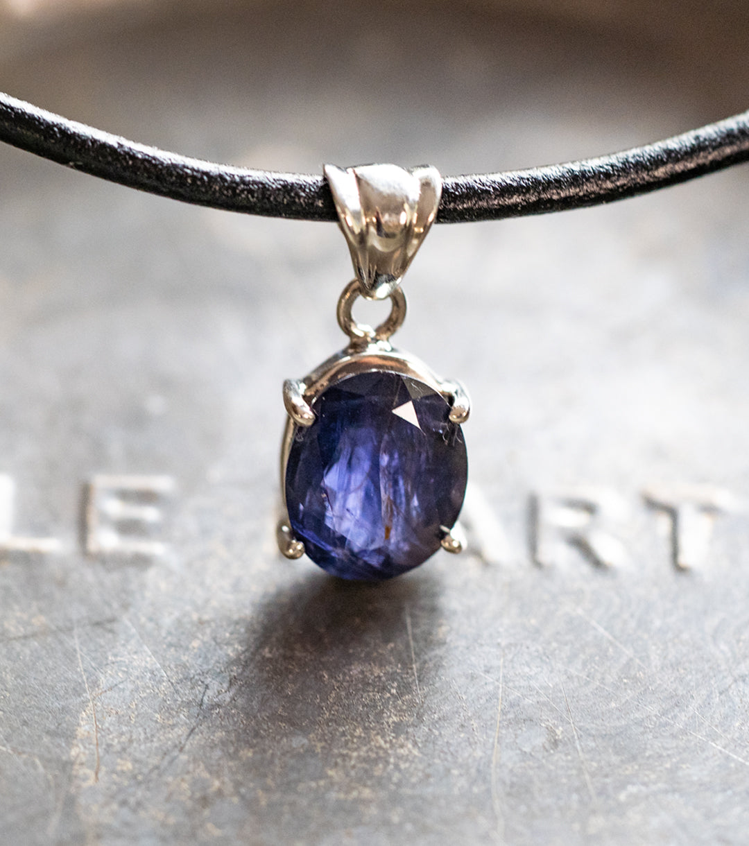 Iolite "Hidden Face Viking's Compass" Necklace in Black Leather & 925 Silver