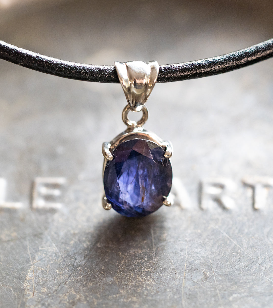 Iolite "Hidden Face Viking's Compass" Necklace in Black Leather & 925 Silver