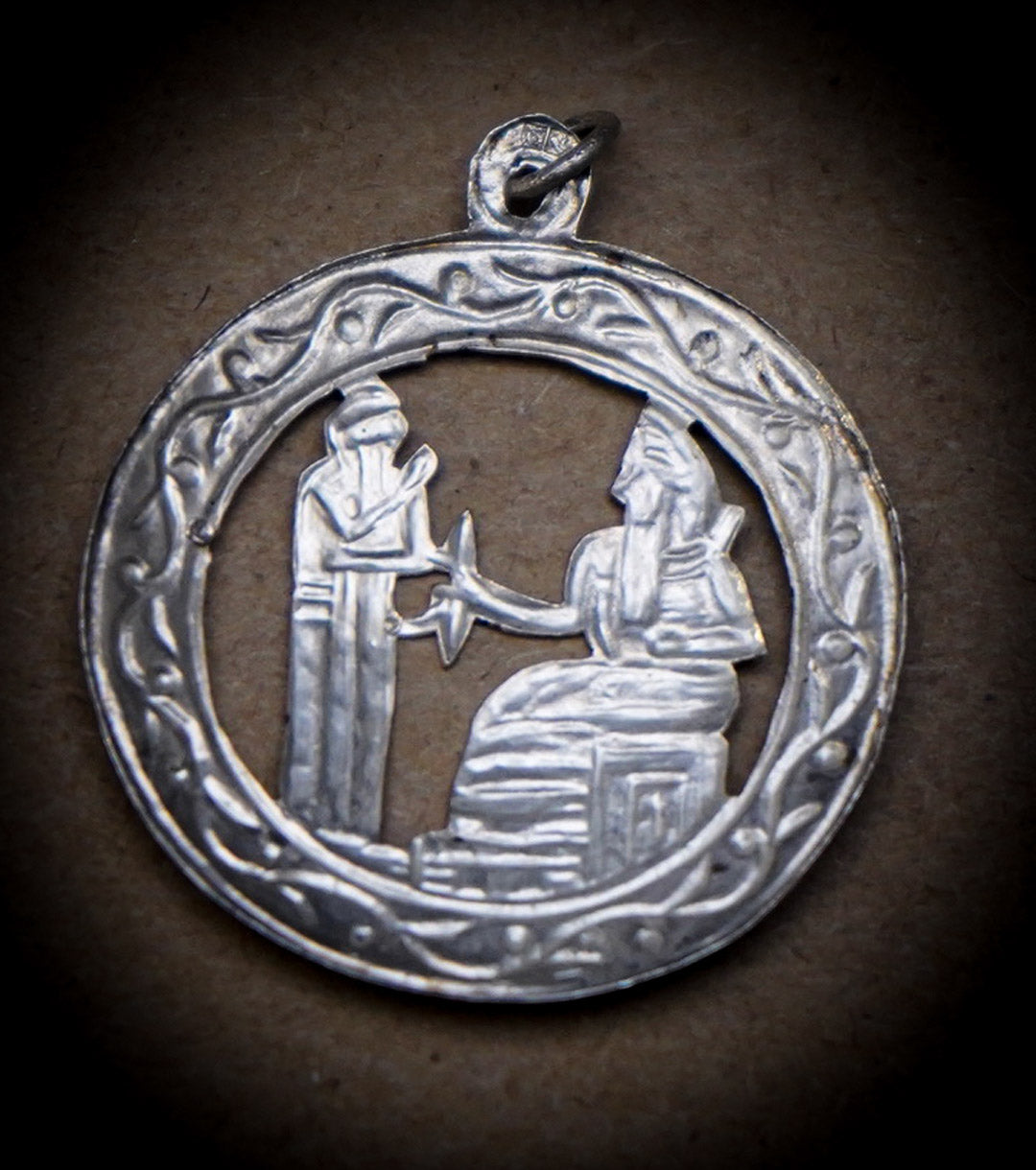 Ishtar & Gilgamesh Stamped Goddess Charm Necklace in Sterling Silver