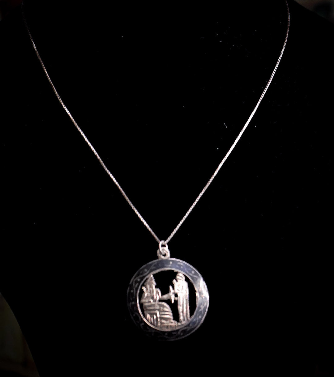 Ishtar & Gilgamesh Stamped Goddess Charm Necklace in Sterling Silver
